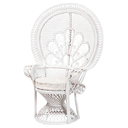 Bali & Pari Ediva Modern Bohemian White Natural Rattan Peacock Accent Chair 238-13392-ZORO